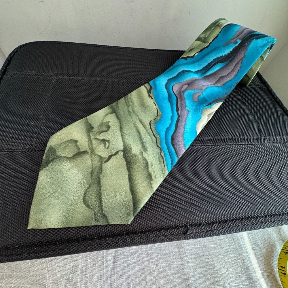J Garcia Liquid Torso Fifty Three Men's Tie Blue Green Black Abstract Art Tie